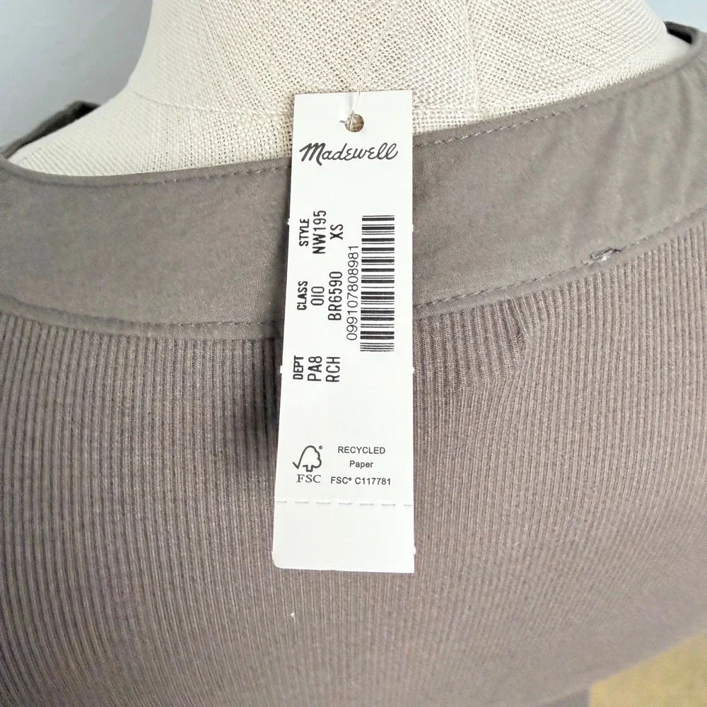 NEW Madewell Brown Ribbed Puff Sleeve Henley Top NW195 XS